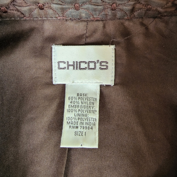 Chico’s- Dark Brown Quilted Button Front Jacket  Chico's Size 1 - Picture 9 of 9